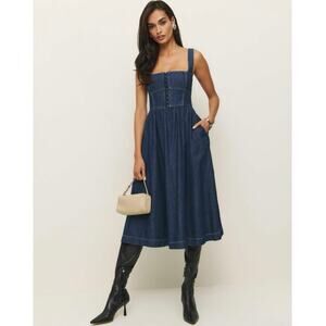 NWOT Reformation Tagliatelle Denim Midi Dress Blue Size 10